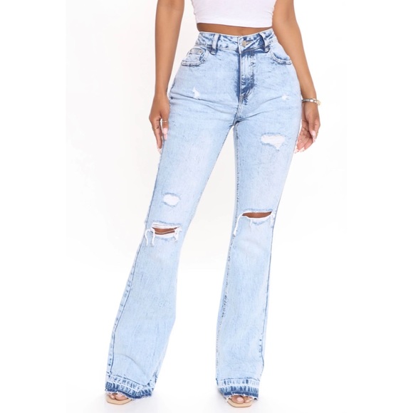 Fashion Nova Denim - BRAND NEW Acid Wash High Waist Ripped Flare Jean